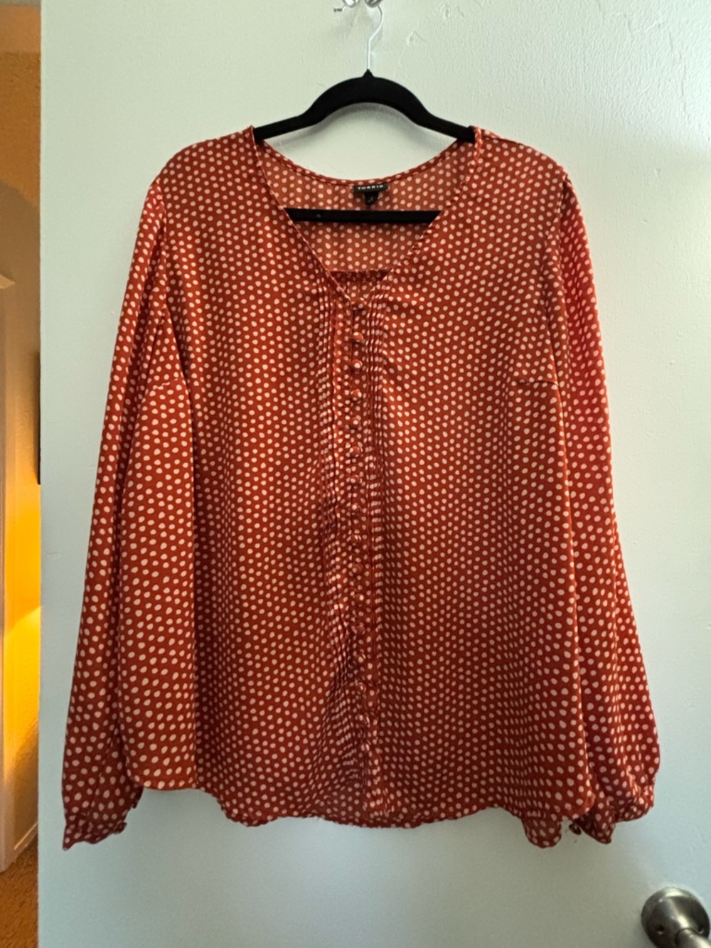 Torrid Copper and White Polka Dot Long-Sleeve Blouse